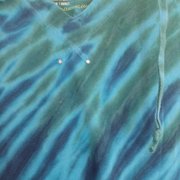 Earth Yoga Tie Dye Hoodie Women’s L Organic Cotton Bamboo Lg Sleeve Blue Teal - Picture 4 of 5